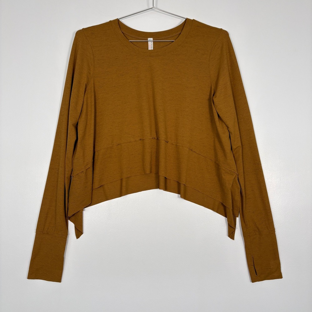 FP Movement Women Long Sleeve Top M Mustard Yellow Cropped Thumbhole Activewear